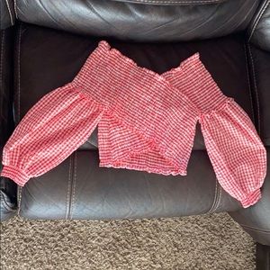 Red Gingham Crop Top w Balloon Sleeves